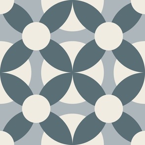 retro circles - creamy white _ french grey _ marble blue 02 - simple geometric tile