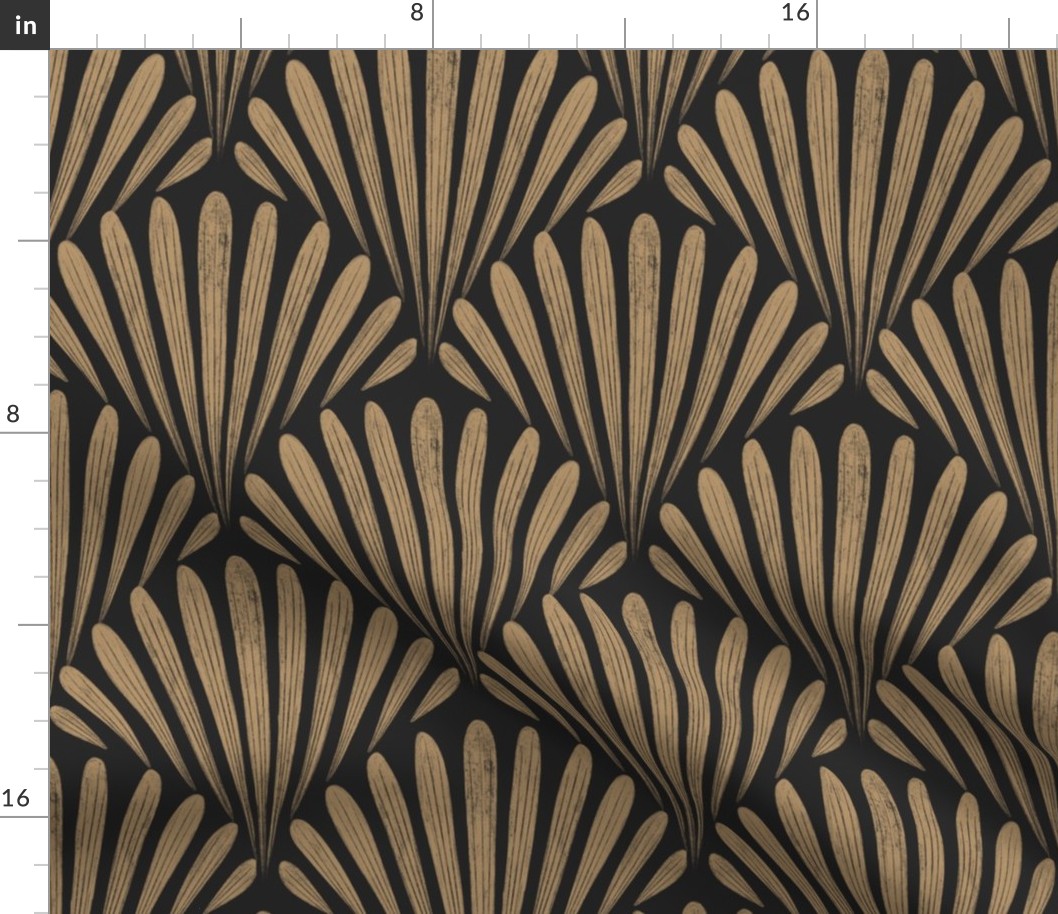 scallop fans _ lion gold mustard_ raisin Fabric | Spoonflower