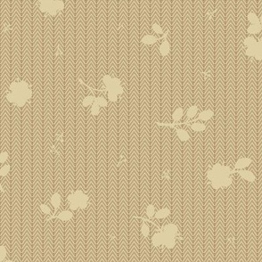 medium-Airy Dutch white beige small round florals and leaves on tiny chevron textured backround