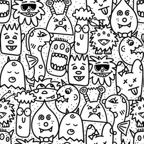 Color Me Doodle Monsters in Black and White