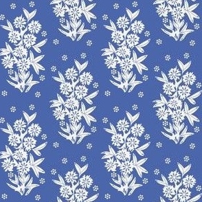 French Country Floral - Rich Blue - Embroidered Style.
