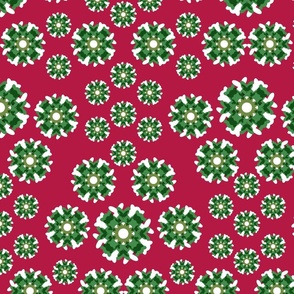 Christmas Red and Green Snowflake Floral, LARGE, 6300, v01—holiday, joy, noel, cheer, merry, tablecloth, kitchen, linens, bedding, duvet, blanket