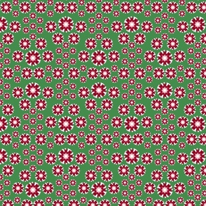 Retro Christmas Floral, Olive Green and Red—2400,v01; flower, pink, white, joy, holiday, noel, merry, ditsy, tablecloth, sheets, wallpaper, bedding, duvet, kitchen, decorate, decoration