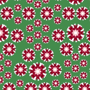 Christmas Red Pink And Green Snowflake Floral—6300, v01; jolly, holiday, merry, tablecloth, kitchen, bedding, sheets, duvet, joy, Noel