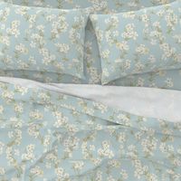 Aflutter floral large sky blue, light brown green,  beige, lavender, cream white 