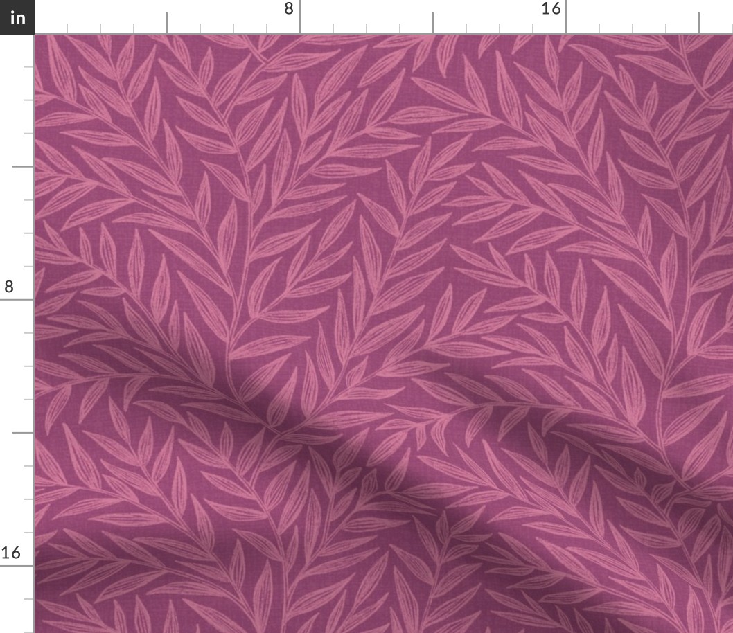 Textured Blush Leaves - Dark Pink Bkgrd - Regular Scale