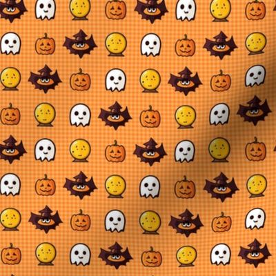 Halloween Cute Faces on Orange Gingham // little small scale tiny mini micro doll 