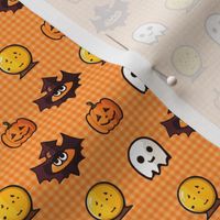 Halloween Cute Faces on Orange Gingham // little small scale tiny mini micro doll 
