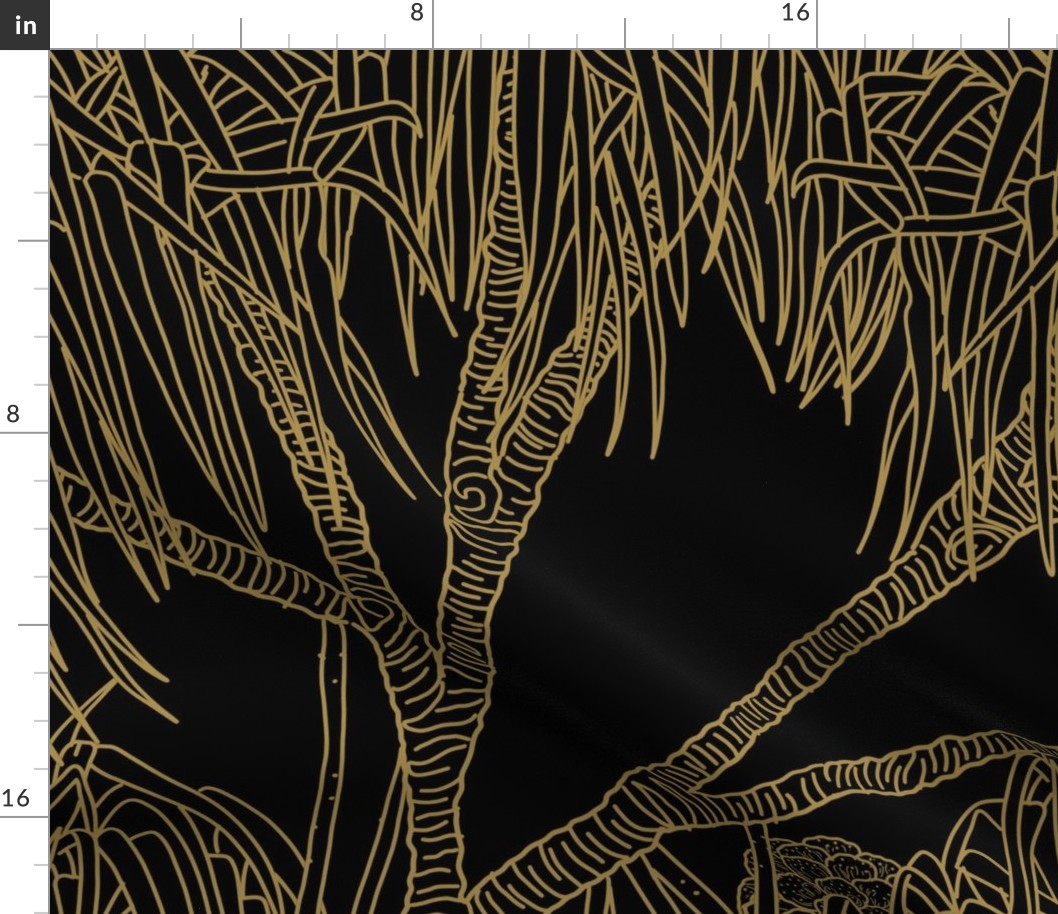 Hala Tree Outline gold on black