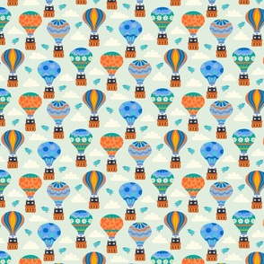 Black Cats in Hot Air Balloons + Birds / Sky / Clouds - SMALL