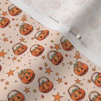 Halloween Pumpkins Jack O'Lantern Trick or Treat bag on Peach // little small scale tiny mini micro doll 