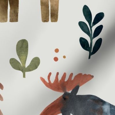 Watercolor woodland animals - medium hand drawn bear, moose, fox, deer and raccoon - Forest fauna - nursery wallpaper - children room decor