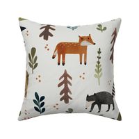 Watercolor woodland animals - medium hand drawn bear, moose, fox, deer and raccoon - Forest fauna - nursery wallpaper - children room decor