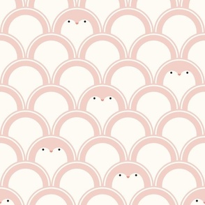 large 12x12in scalloped penguins - light pink