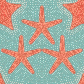 Starfish Sea Floor in soft orange and seafoam green, non directional