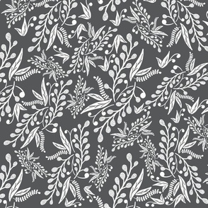 Leaves and Flourishes (white on Gray)