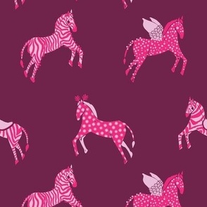 Whimsical equestrian parade  -  rich eggplant plum purple and neon magenta hot pink