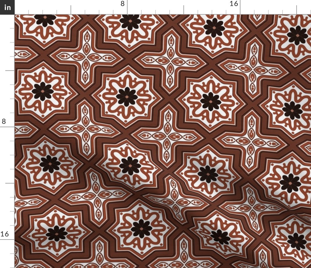 Red, White, and Black geometric pattern inspired by Moroccan and Moorish Zellige Design