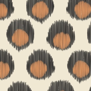 Large ikat leopard double dot - black off white cream and apricot tan brown