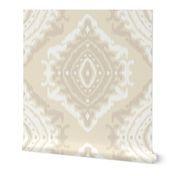 Large decorative diamond geometric soleil ikat - neutral warm silver gray off white cream and white