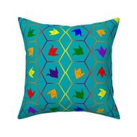 Rainbow Hexagon Cranes ~ Turquoise