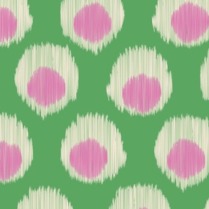 large ikat preppy peacock double dot - kelly green bubblegum pink and off white