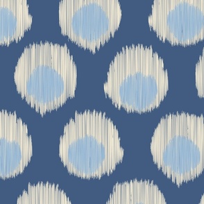 large ikat blue double dot- sapphire cobalt sky blue and off white