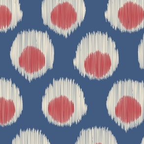 large ikat double dot- sapphire blue cranberry red and off white