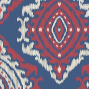 large decorative diamond geometric soleil ikat -  sapphire blue cranberry red and off white
