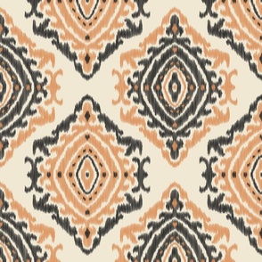 medium decorative diamond geometric soleil ikat - tiger black off white cream and apricot tan brown