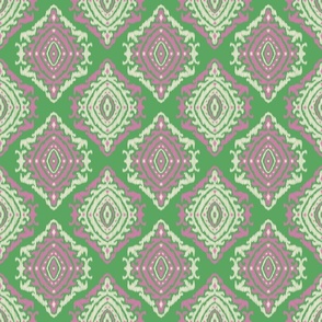 small decorative diamond geometric soleil ikat- kelly green bubblegum pink and off white