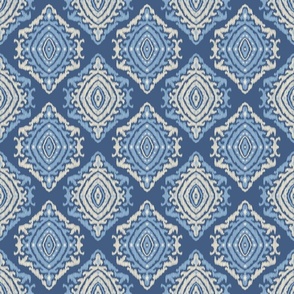 small decorative diamond geometric soleil ikat - sapphire cobalt and sky blue and off white