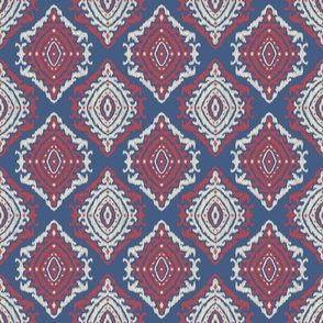 small decorative diamond geometric soleil ikat - sapphire blue cranberry red and off white