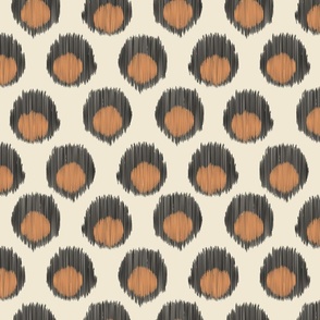 medium ikat leopard double dot - black off white cream and apricot tan brown