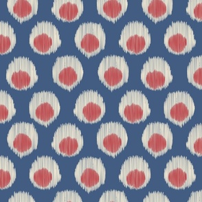 medium ikat double dot- sapphire blue cranberry red and off white