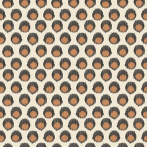 small ikat leopard double dot - black off white cream and apricot tan brown