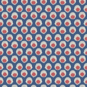 small ikat double dot- sapphire blue cranberry red and off white