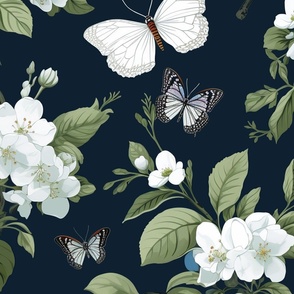 White Butterflies and blossoms XL