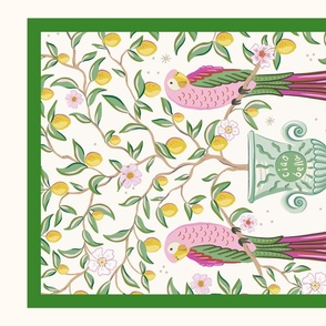 ciao bella parrot tea towel/green