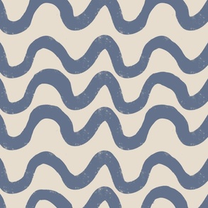 Tropical Wiggly Lines Blue  Beige