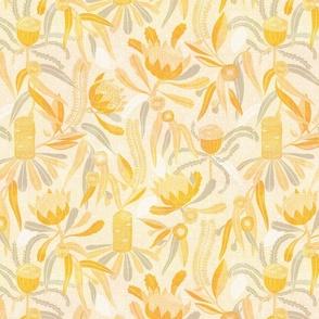 Banksia Floral Yellow and Gray Textured
