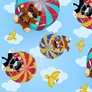Cute bears, cats and dogs on colorful parachutes - ceiling wallpaper - Medium Scale 