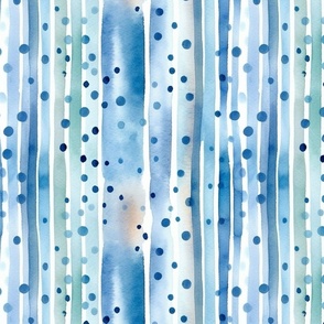 Watercolor Stripes with Dots of Blue