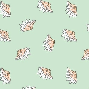 Minimalist sea shell conch design - ocean summer island vibes on mint green