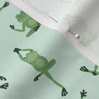 Kawaii frogs in yoga poses - meditating frog animal design for summer jade green on mint