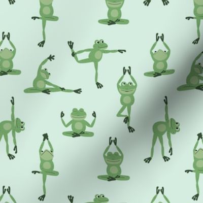 Kawaii frogs in yoga poses - meditating frog animal design for summer jade green on mint