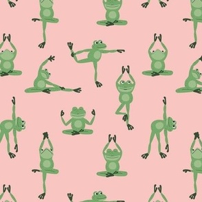 Kawaii frogs in yoga poses - meditating frog animal design for summer apple green on blush pink