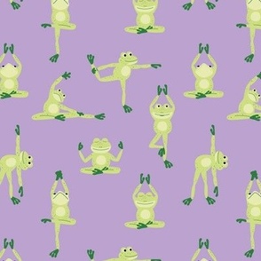 Kawaii frogs in yoga poses - meditating frog animal design for summer lime green on purple