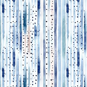 Blue and White Watercolor Stripes with Dots