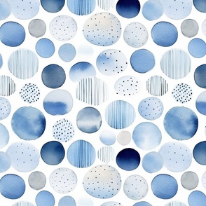 Blue Watercolor Dots with Spots and Stripes
